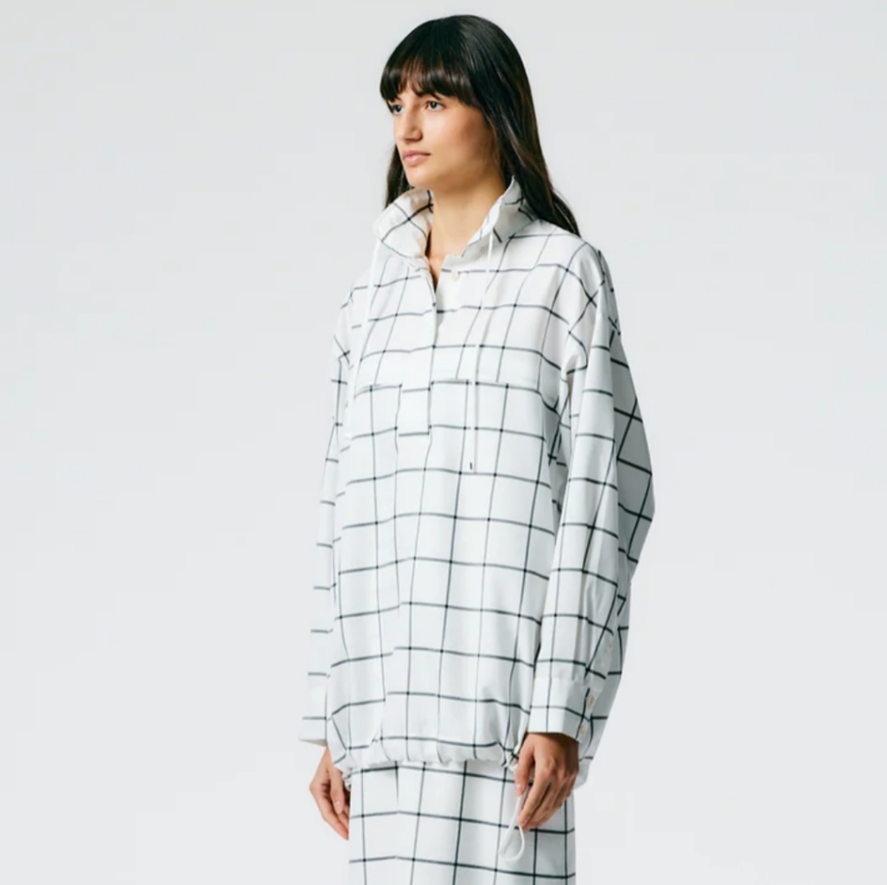 Tibi Windowpane Techy Twill Anorak Shirt